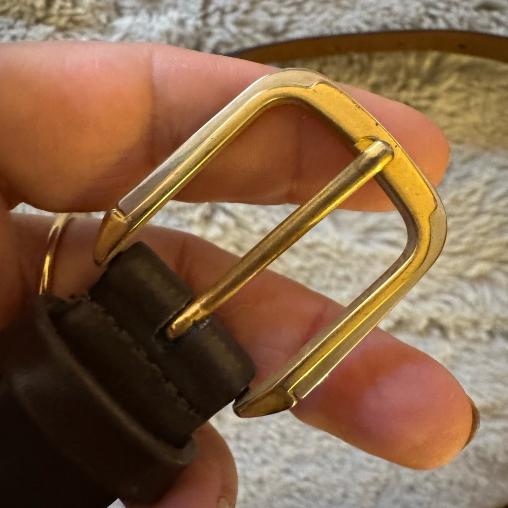 Men's Black Leather Belt with Gold Buckle - Picture 2 of 6